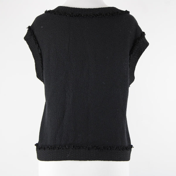 St John Sz 12 Black Gold Hardware Sleeveless Zipper Detail Novelty Knit Vest