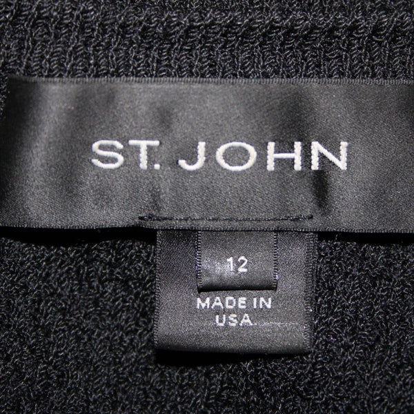 St John Sz 12 Black Gold Hardware Sleeveless Zipper Detail Novelty Knit Vest
