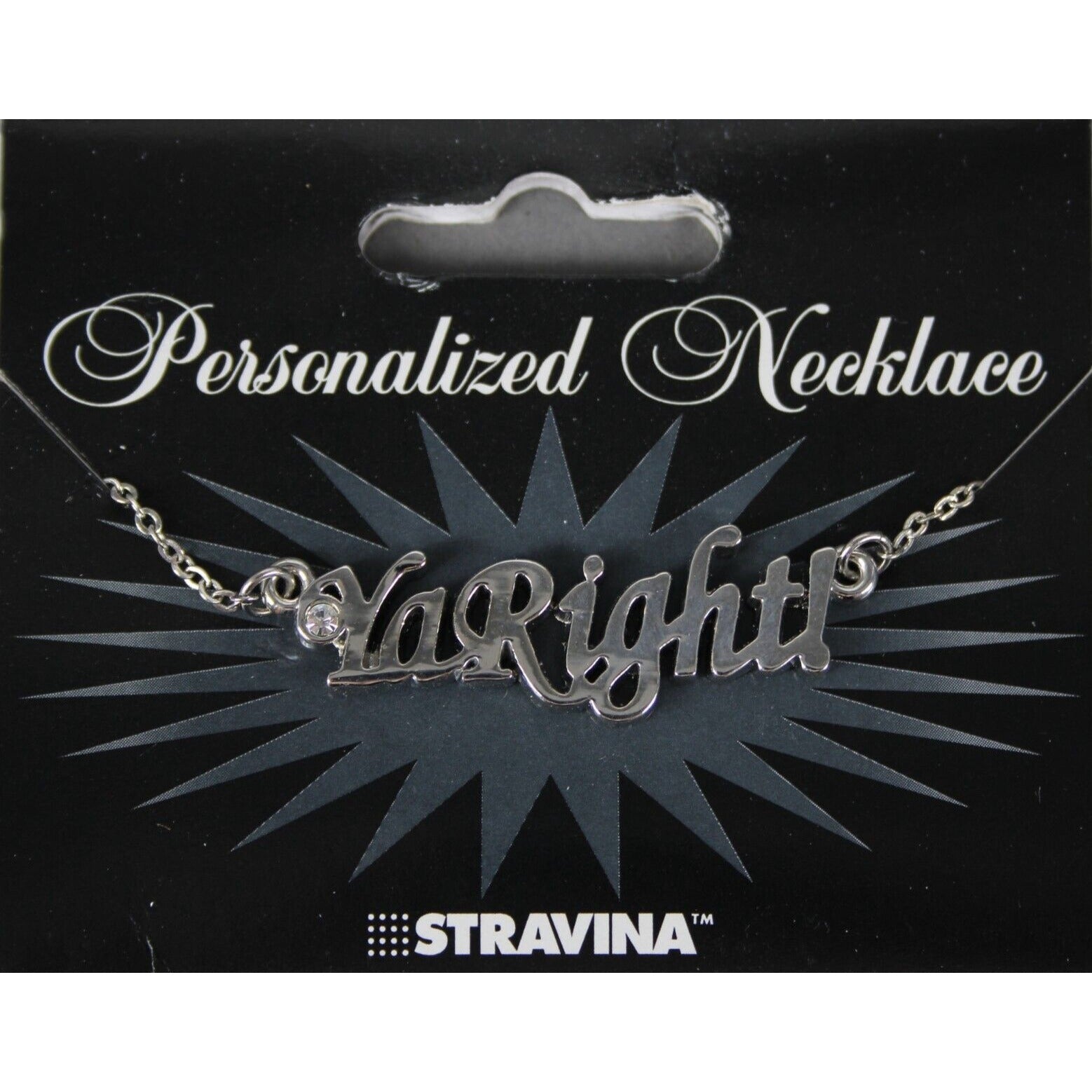 YA RIGHT! NEW Name Silvertone Rhinestone 14.5"w 4.5" Multi Ring Extendr Necklace