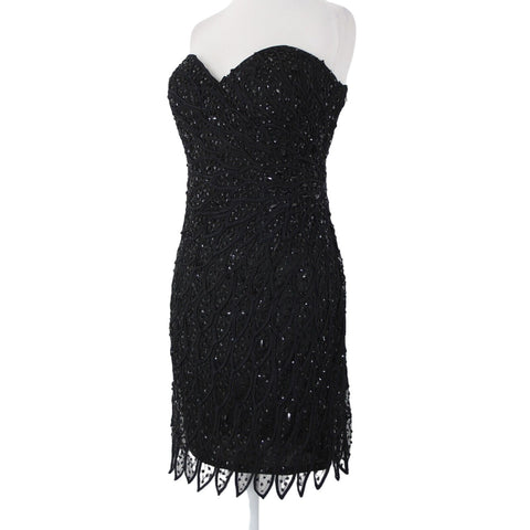 Alberto Makali NEW Sz 12 Black Beaded Lined V Neck Padded 100% Polyester Dress
