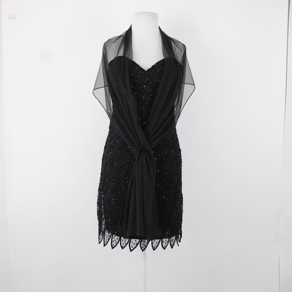 Alberto Makali NEW Sz 12 Black Beaded Lined V Neck Padded 100% Polyester Dress