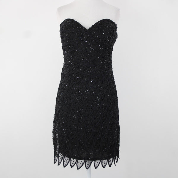 Alberto Makali NEW Sz 12 Black Beaded Lined V Neck Padded 100% Polyester Dress