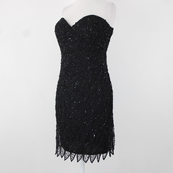 Alberto Makali NEW Sz 12 Black Beaded Lined V Neck Padded 100% Polyester Dress