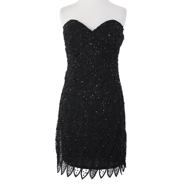 Alberto Makali NEW Sz 12 Black Beaded Lined V Neck Padded 100% Polyester Dress
