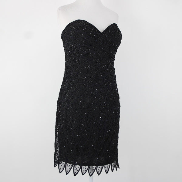 Alberto Makali NEW Sz 12 Black Beaded Lined V Neck Padded 100% Polyester Dress