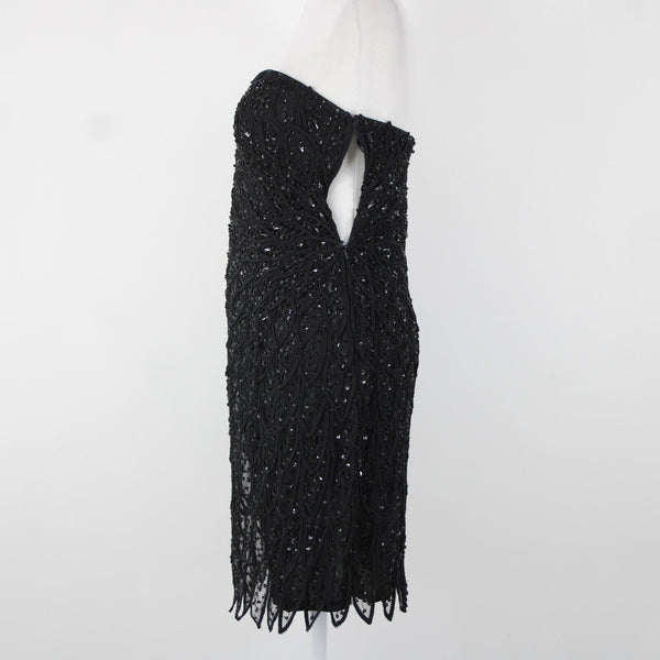 Alberto Makali NEW Sz 12 Black Beaded Lined V Neck Padded 100% Polyester Dress