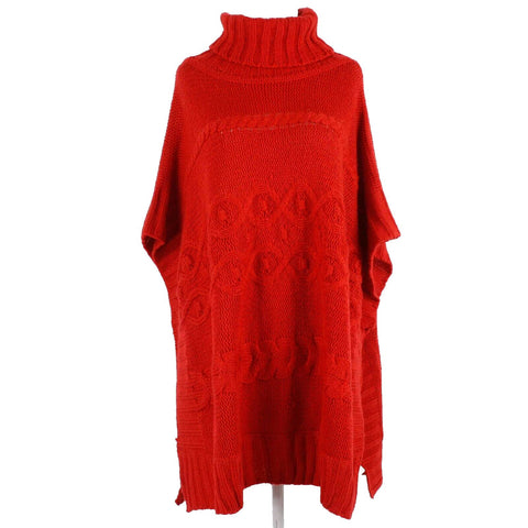 Loft NEW Sz XS Red Open Knit Short Sleeve 100% Acrylic Poncho Sweater