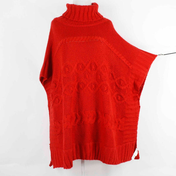 Loft NEW Sz XS Red Open Knit Short Sleeve 100% Acrylic Poncho Sweater