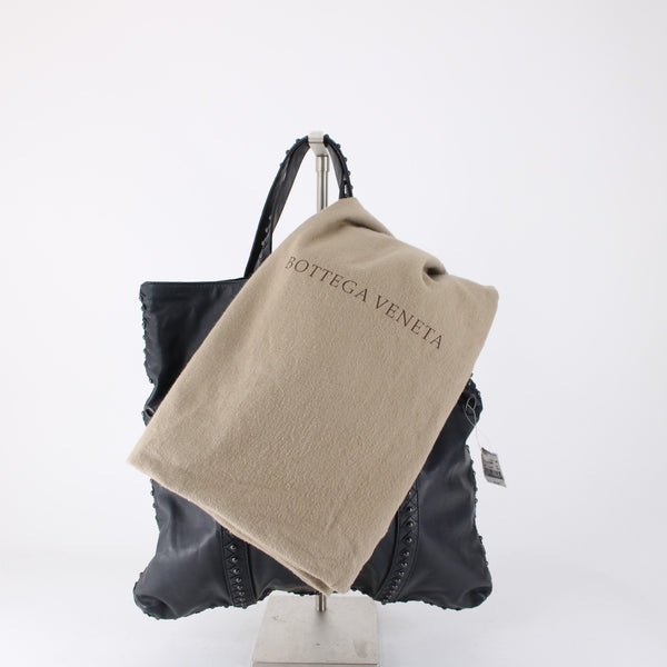 Bottega Veneta Purse NEW $1,999 16 x 15 x 1 Navy Blue Gunmetal Leather Purse