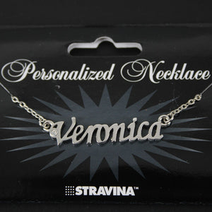 VERONICA Name Silvertone Rhinestone 14.5" w 4.5" Multi Ring Ext Necklace