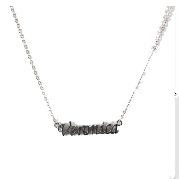 VERONICA Name Silvertone Rhinestone 14.5" w 4.5" Multi Ring Ext Necklace