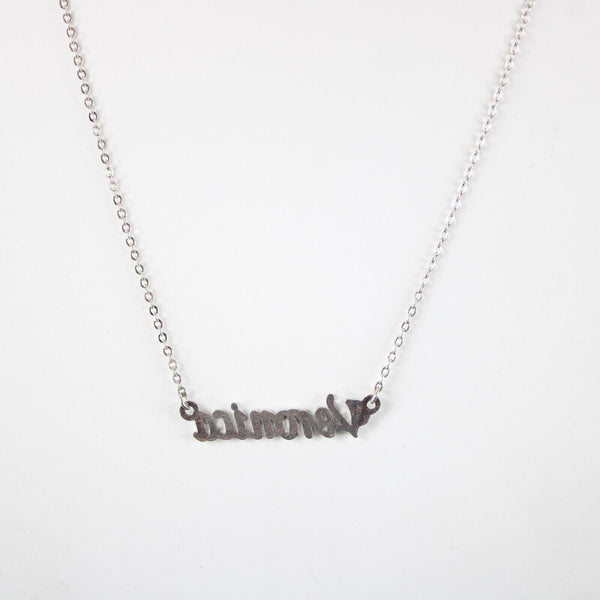 VERONICA Name Silvertone Rhinestone 14.5" w 4.5" Multi Ring Ext Necklace