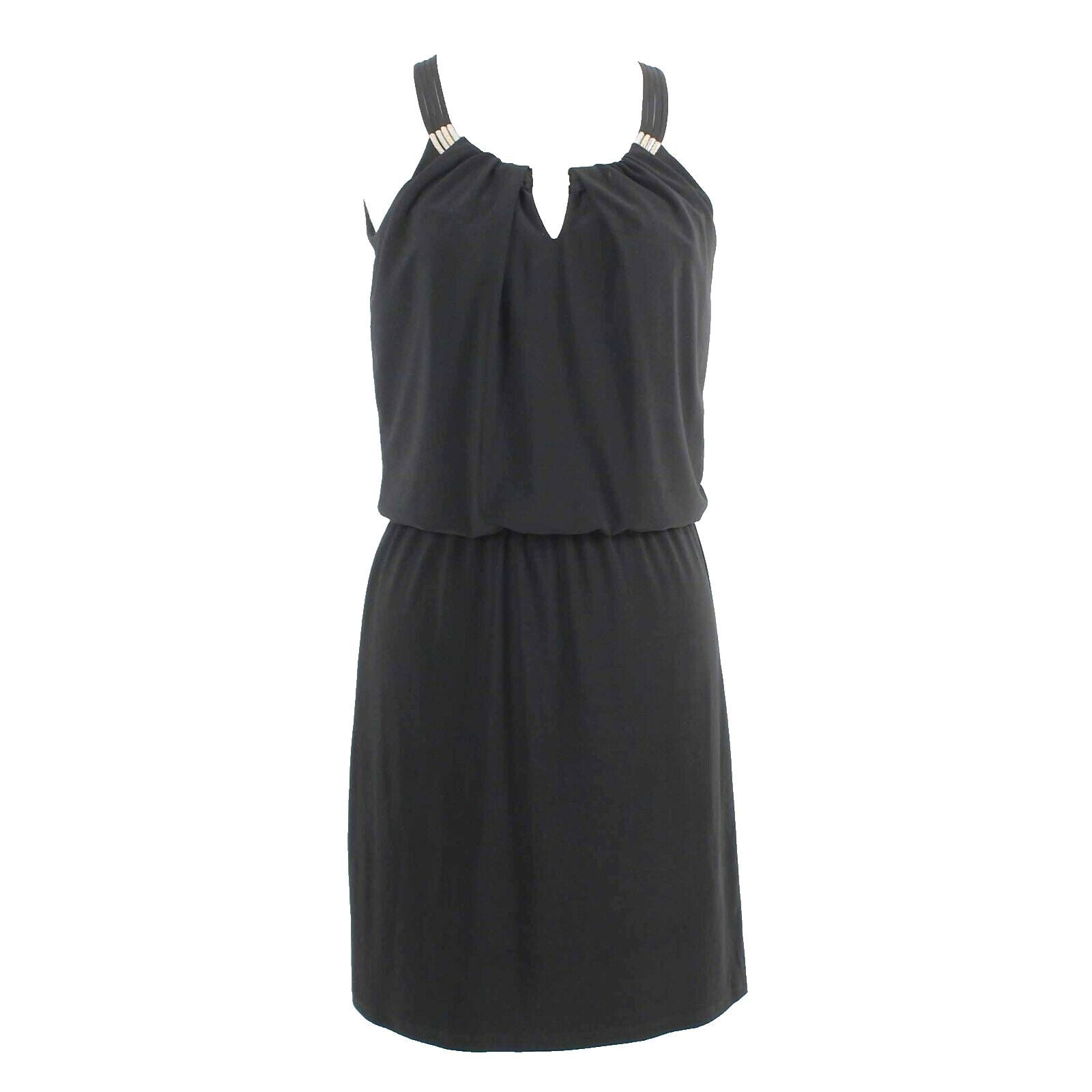 White House Black Market NEW $98 Sz XS Black Metal Detail Poly Blend Dress
