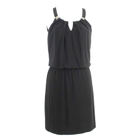 White House Black Market NEW $98 Sz XS Black Metal Detail Poly Blend Dress