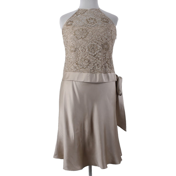 Anne Klein Dress Sz 16 Tan Brocade Embroidered Sleeveless Silk Nylon Rayon Dress