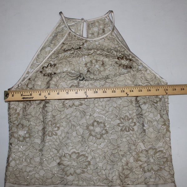 Anne Klein Dress Sz 16 Tan Brocade Embroidered Sleeveless Silk Nylon Rayon Dress