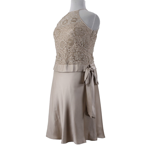 Anne Klein Dress Sz 16 Tan Brocade Embroidered Sleeveless Silk Nylon Rayon Dress