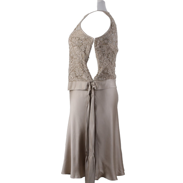 Anne Klein Dress Sz 16 Tan Brocade Embroidered Sleeveless Silk Nylon Rayon Dress