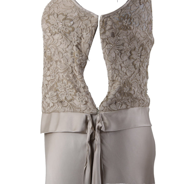 Anne Klein Dress Sz 16 Tan Brocade Embroidered Sleeveless Silk Nylon Rayon Dress