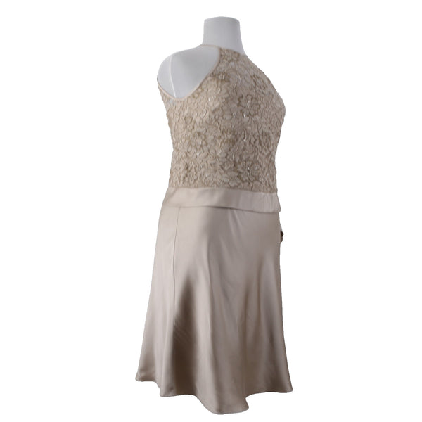 Anne Klein Dress Sz 16 Tan Brocade Embroidered Sleeveless Silk Nylon Rayon Dress