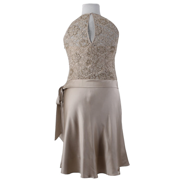 Anne Klein Dress Sz 16 Tan Brocade Embroidered Sleeveless Silk Nylon Rayon Dress