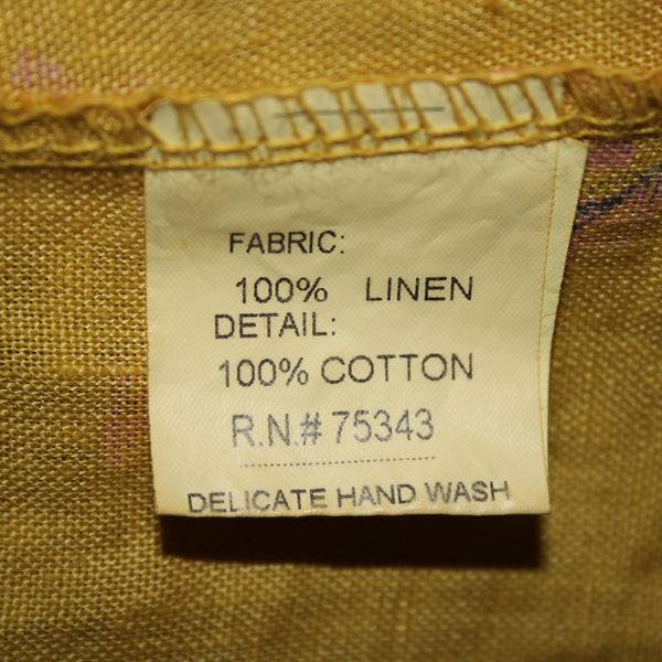 Bella Amore Sz M Yellow Pink Multi Color Floral Unlined 100% Linen Cotton Dress