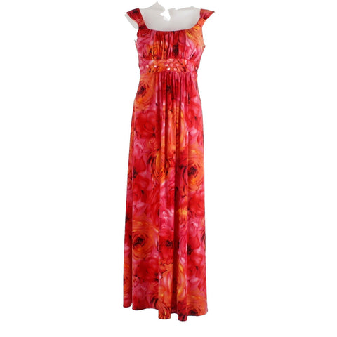 Bisou Bisou Sz 6 Pink Multi Beaded Empire Self Belt Poly Blend Maxi Dress