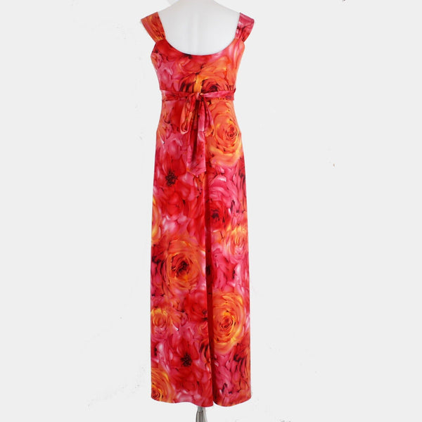 Bisou Bisou Sz 6 Pink Multi Beaded Empire Self Belt Poly Blend Maxi Dress