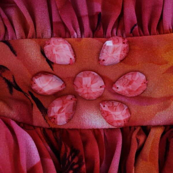 Bisou Bisou Sz 6 Pink Multi Beaded Empire Self Belt Poly Blend Maxi Dress