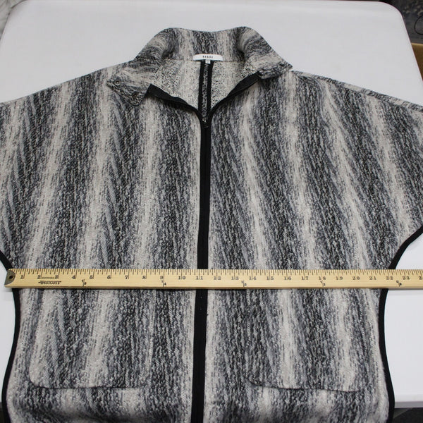 Ro De Sz S Black White Gray Collar Zipper Pockets Boho Polyester Acrylic Jacket