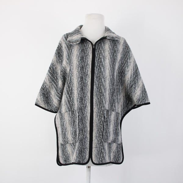 Ro De Sz S Black White Gray Collar Zipper Pockets Boho Polyester Acrylic Jacket