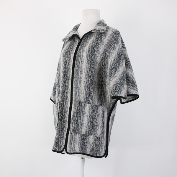 Ro De Sz S Black White Gray Collar Zipper Pockets Boho Polyester Acrylic Jacket