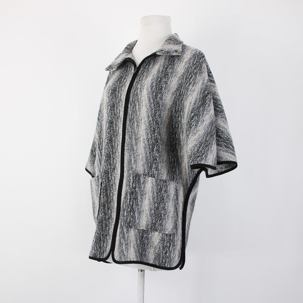 Ro De Sz S Black White Gray Collar Zipper Pockets Boho Polyester Acrylic Jacket