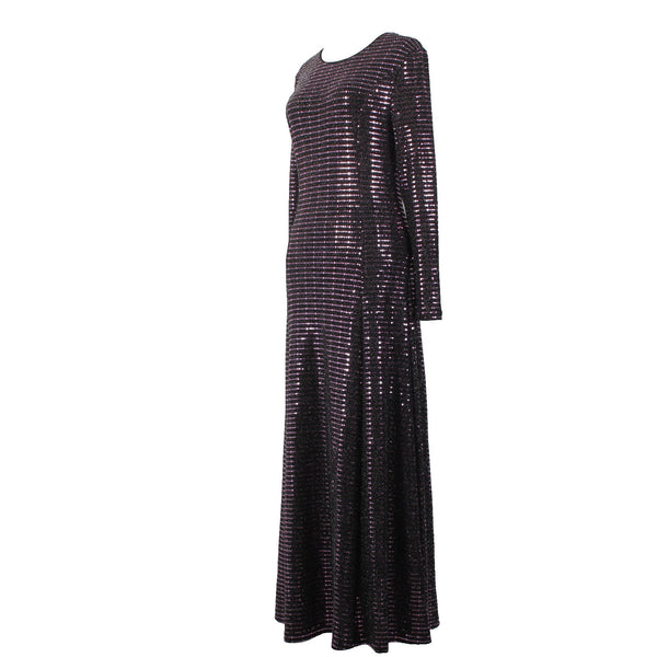 Lapis Dress Sz 8 Black Purple Paillettes Lined Long Sleeve Nylon Poly Spandex