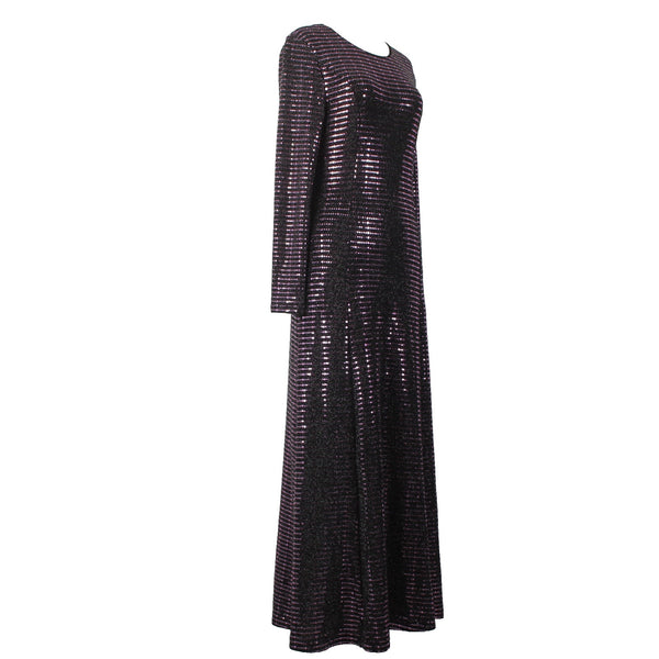 Lapis Dress Sz 8 Black Purple Paillettes Lined Long Sleeve Nylon Poly Spandex