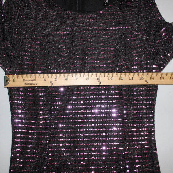 Lapis Dress Sz 8 Black Purple Paillettes Lined Long Sleeve Nylon Poly Spandex