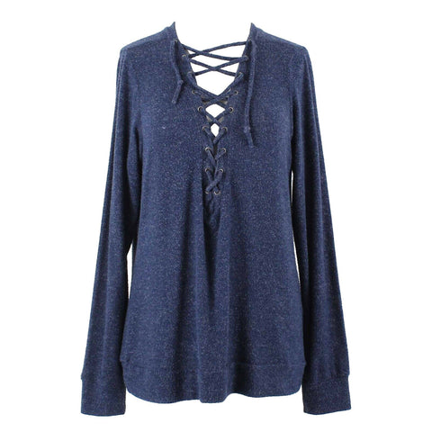 Michael Lauren Sz S Denim Blue Lace Up Front Rayon Poly Cotton Spandex Top