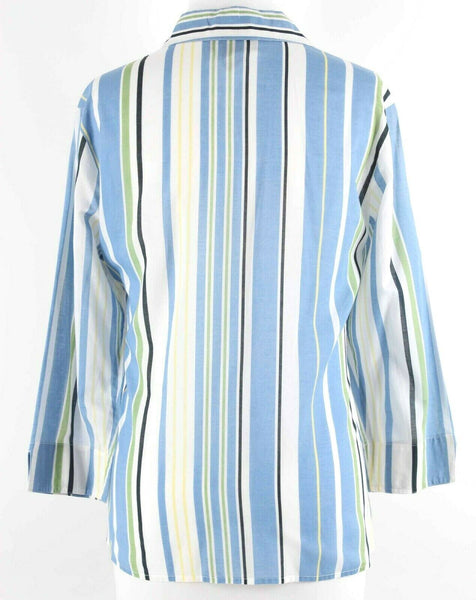 Charter Club Sz 10 Blue White Multi Striped Button Up 100% Cotton Top