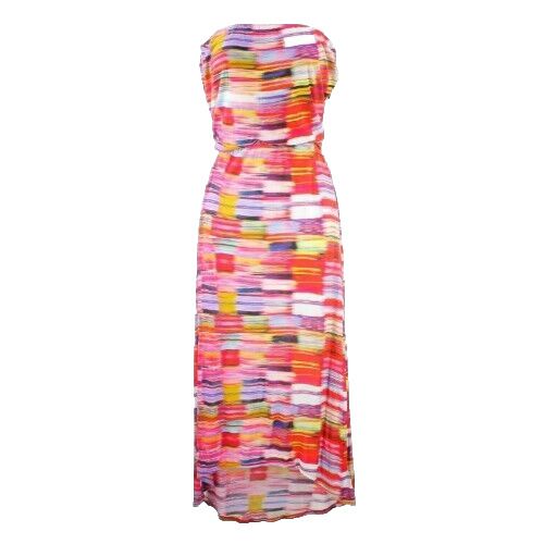 Velvet Sz M Red Multi Color Strapless Long Hi Lo Jersey Viscose Spandex Dress