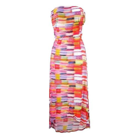 Velvet Sz M Red Multi Color Strapless Long Hi Lo Jersey Viscose Spandex Dress