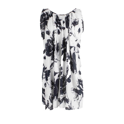 Carmen Marc Valvo Sz XS White Navy Sleeveless Sheer 100% Cotton Dress