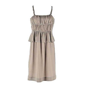 Moulinette Soeurs Sz 0 Tan Taupe Gathered Romantic 100% Silk Poly Lined Dress