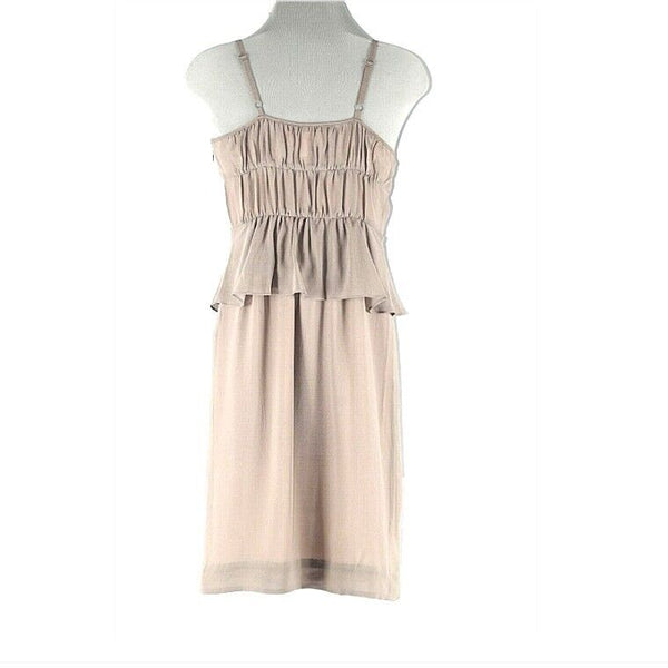 Moulinette Soeurs Sz 0 Tan Taupe Gathered Romantic 100% Silk Poly Lined Dress