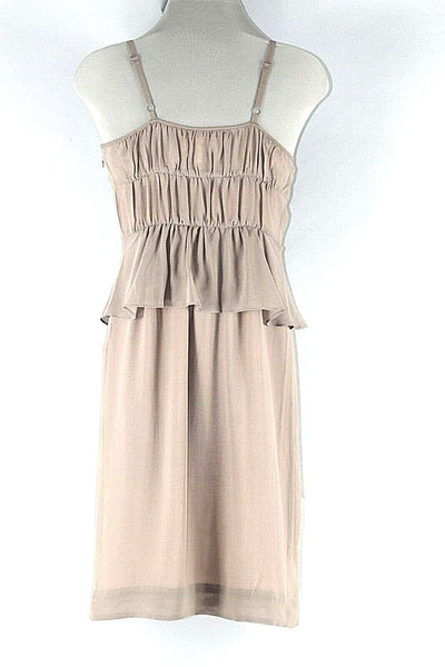 Moulinette Soeurs Sz 0 Tan Taupe Gathered Romantic 100% Silk Poly Lined Dress