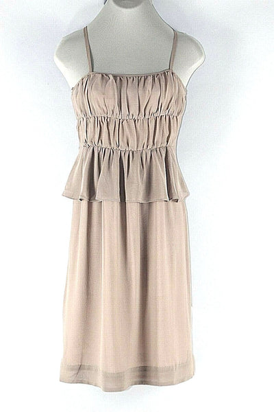 Moulinette Soeurs Sz 0 Tan Taupe Gathered Romantic 100% Silk Poly Lined Dress
