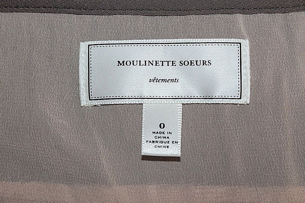 Moulinette Soeurs Sz 0 Tan Taupe Gathered Romantic 100% Silk Poly Lined Dress