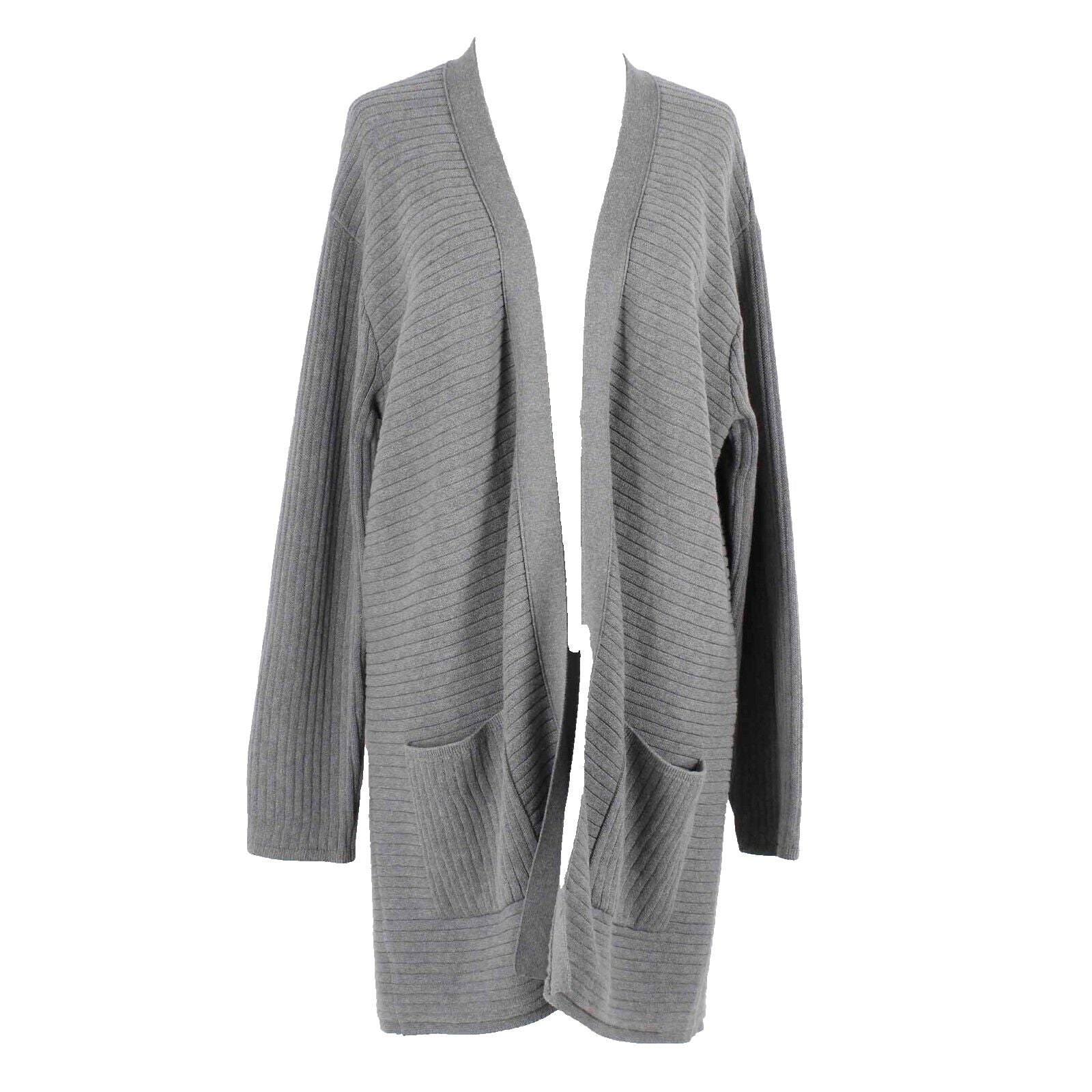 J Jill NEW $89 Sz M Dark Gray Ribbed Pocketed Cotton Poly Viscose Wrap Sweater