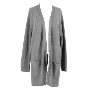 J Jill NEW $89 Sz M Dark Gray Ribbed Pocketed Cotton Poly Viscose Wrap Sweater
