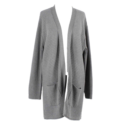 J Jill NEW $89 Sz M Dark Gray Ribbed Pocketed Cotton Poly Viscose Wrap Sweater