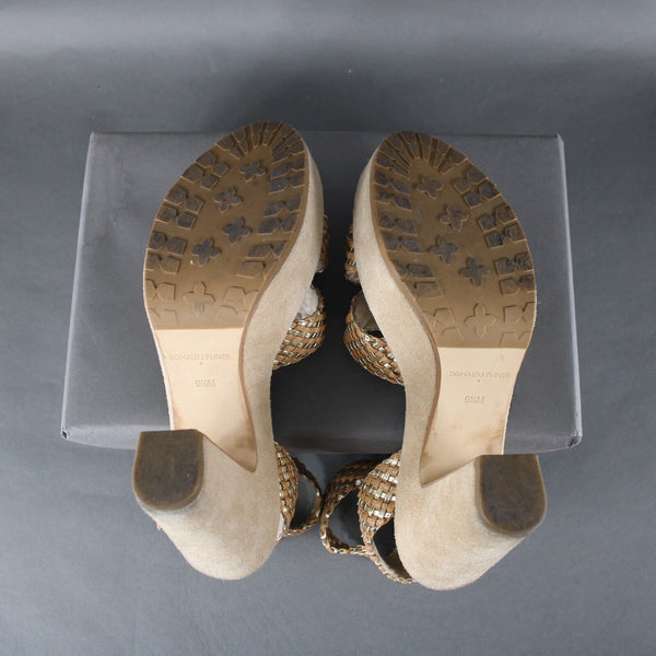 Donald J Pliner Niketa Sz 9.5 M Tan Gold Synthetic Upper Rubber Sole 4.75" Heels